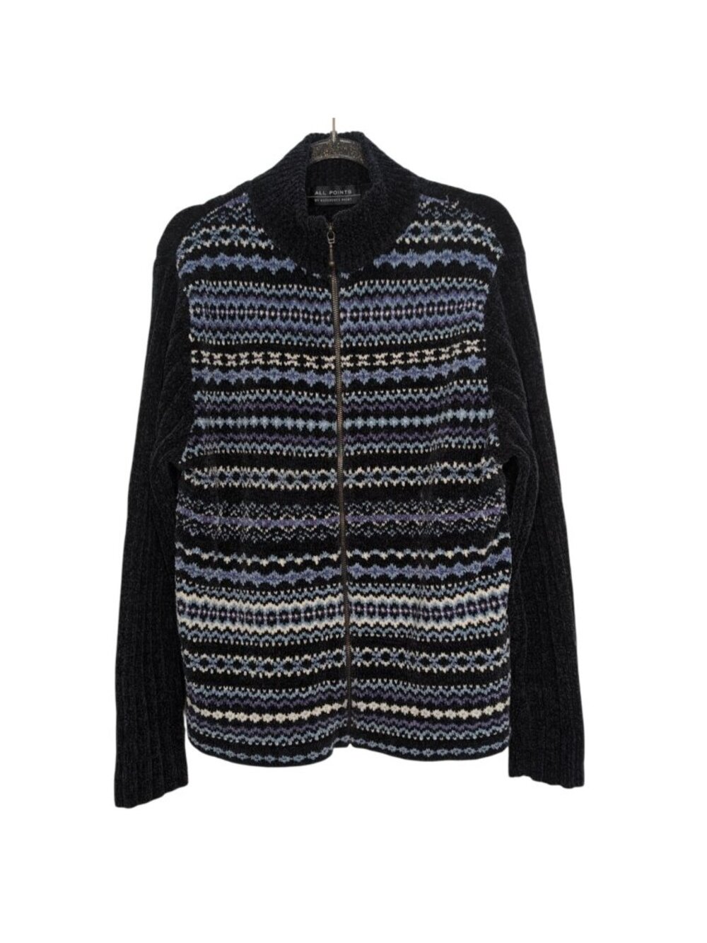 Reference Point Chenille Fair Isle Cardigan Womens Size Large Academia Cabin Zip